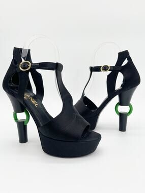 Chanel Fall 2009 Runway Black Detached Heel Platform Open Toe Heels EU 37